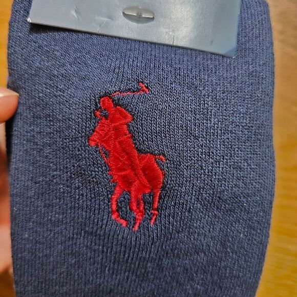 Polo Ralph Lauren Pony Deluxe Crew Socks Embroidered Logo Cotton Blend Navy L - Picture 9 of 10